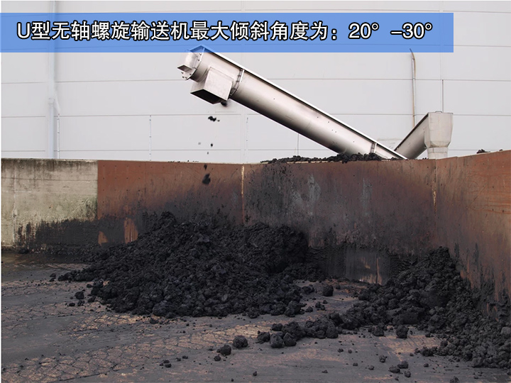  U型無軸螺旋輸送機最大傾斜角度為20°-30°